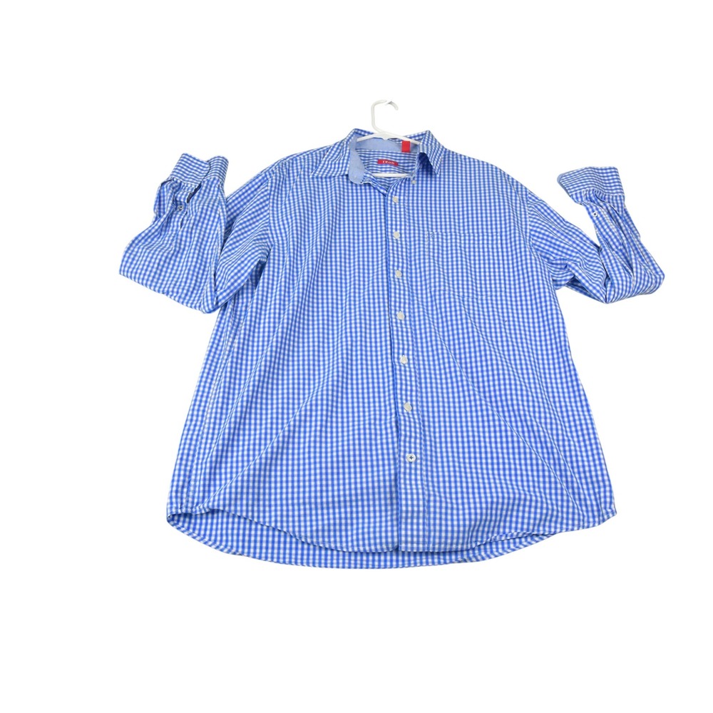 IZOD Button Down Shirt Mens XLT Blue Gingham Excellent Long Sleeve Cotton